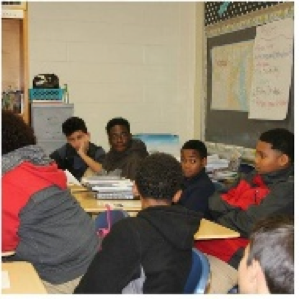 Group conversation around tables